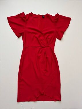 Red Wrap-Front Mini Dress with Flutter Sleeves